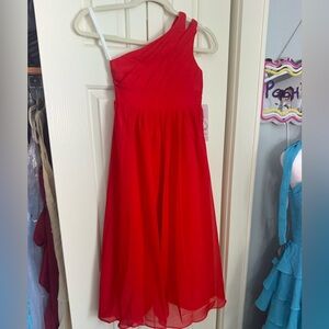 Red One-Shoulder Girls' Formal Dress
